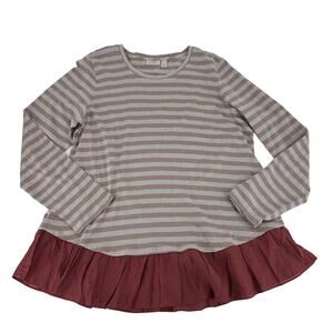 LOGO Lori Goldstein tunic size large striped taupe gray long sleeve casual